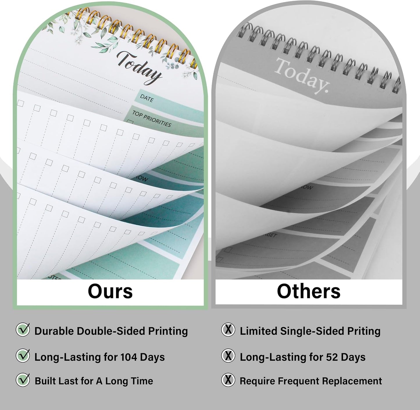 To Do List Notepad - Daily Planner Notepad 104 Pages Task Planner, 6.7" x 9.8" Double Sided Spiral Notebook with Checklist Productivity Planning Pad for Work Office Home-Pink