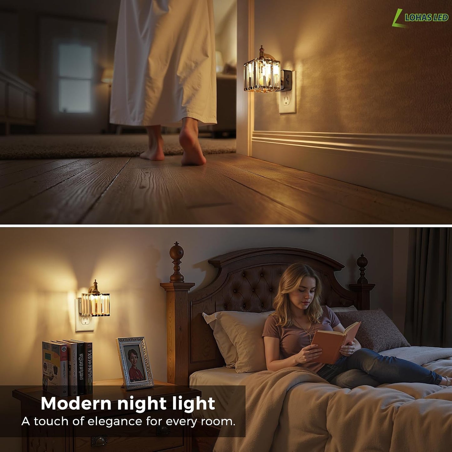 L LOHAS LED Night Lights Plug into wall, Amber Night Light with Adjustable Brightness, Plug in NightLight with Auto Light Sensor, Wall Sconce-Style Design Night Light for Bathroom,Hallway, 2 Pack