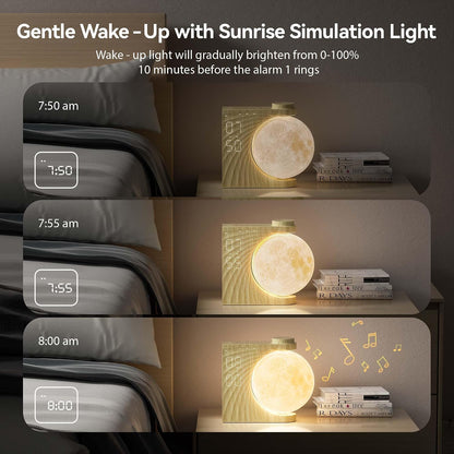 Sunrise Alarm Clocks for Heavy Sleepers,Night Lamp Clocks for Bedrooms with Moon Light,10 Light Effects,30/60/90 Timer,10 Sleep Nature Sounds,15 Ringtones,12 Volume Control with Snooze Function