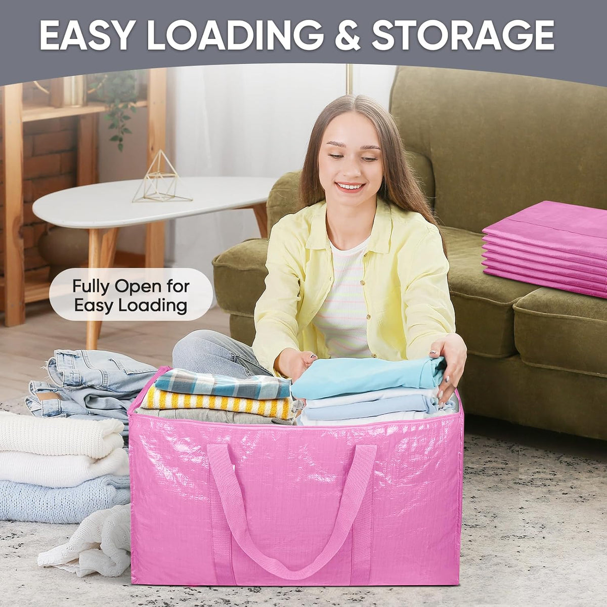 TICONN Extra Large Moving Bags Heavy Duty with Zippers & Carrying Handles, Durable Storage Bags Moving Boxes for Closet Organizers and Storage (Blue)
