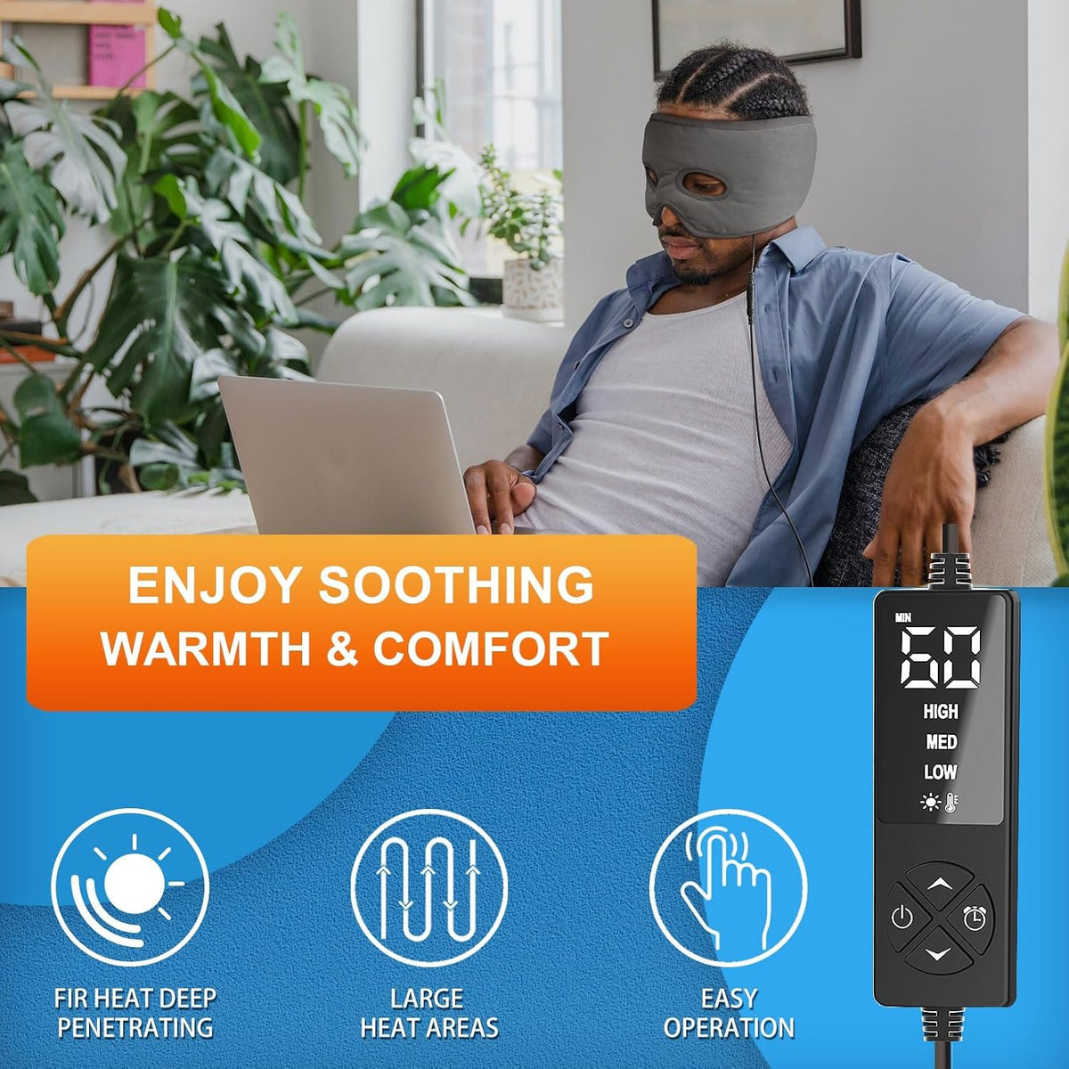 sticro Moist Heat Sinus Mask with Eye Holes, 3 Heat & 5 Timer Settings
