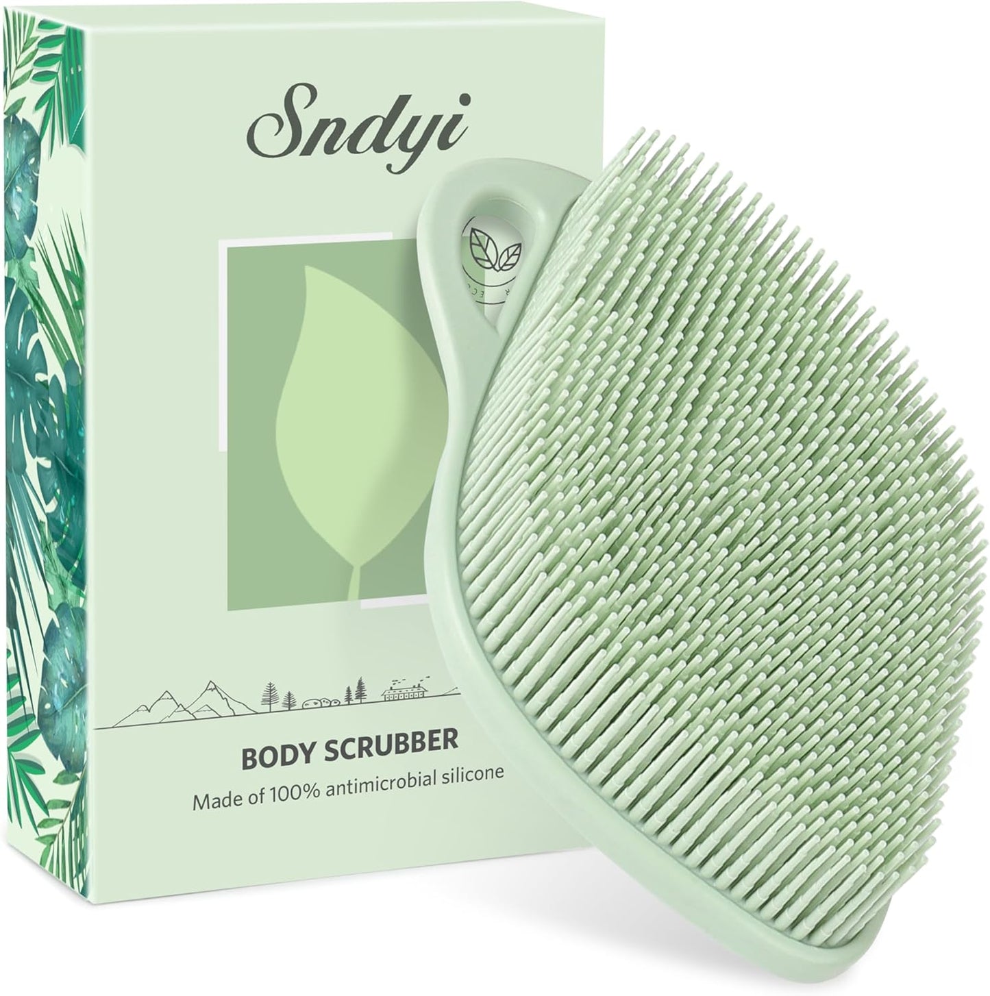 Sndyi Silicone Body Scrubber, Gentle Exfoliating Body Scrubber for Sensitive Skin, Leaf Shaped Shower Scrubber for Body with Lathering Bristles, Silicone Loofah Body Brush for Showering, Oatmeal