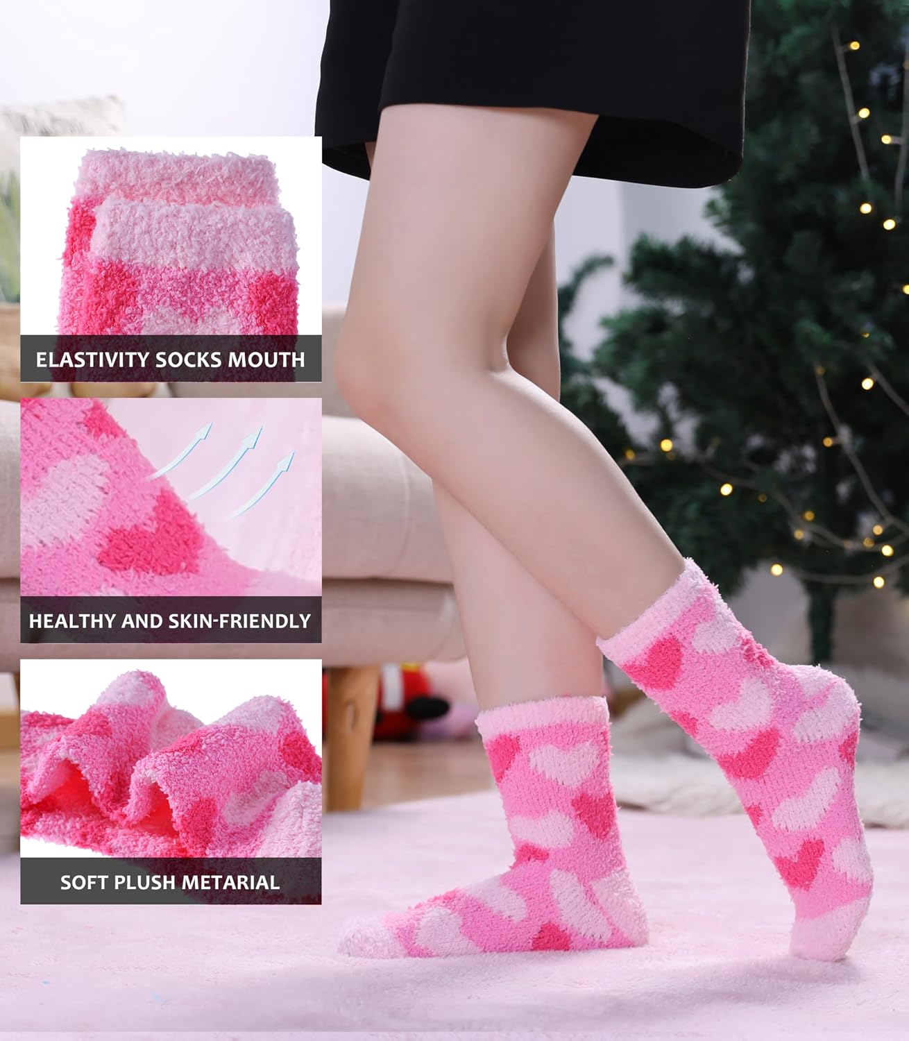 SDBING Fuzzy Socks for Women Soft Fluffy Home Sleeping Socks Cozy Warm Slipper Socks 6 or 5 Pairs