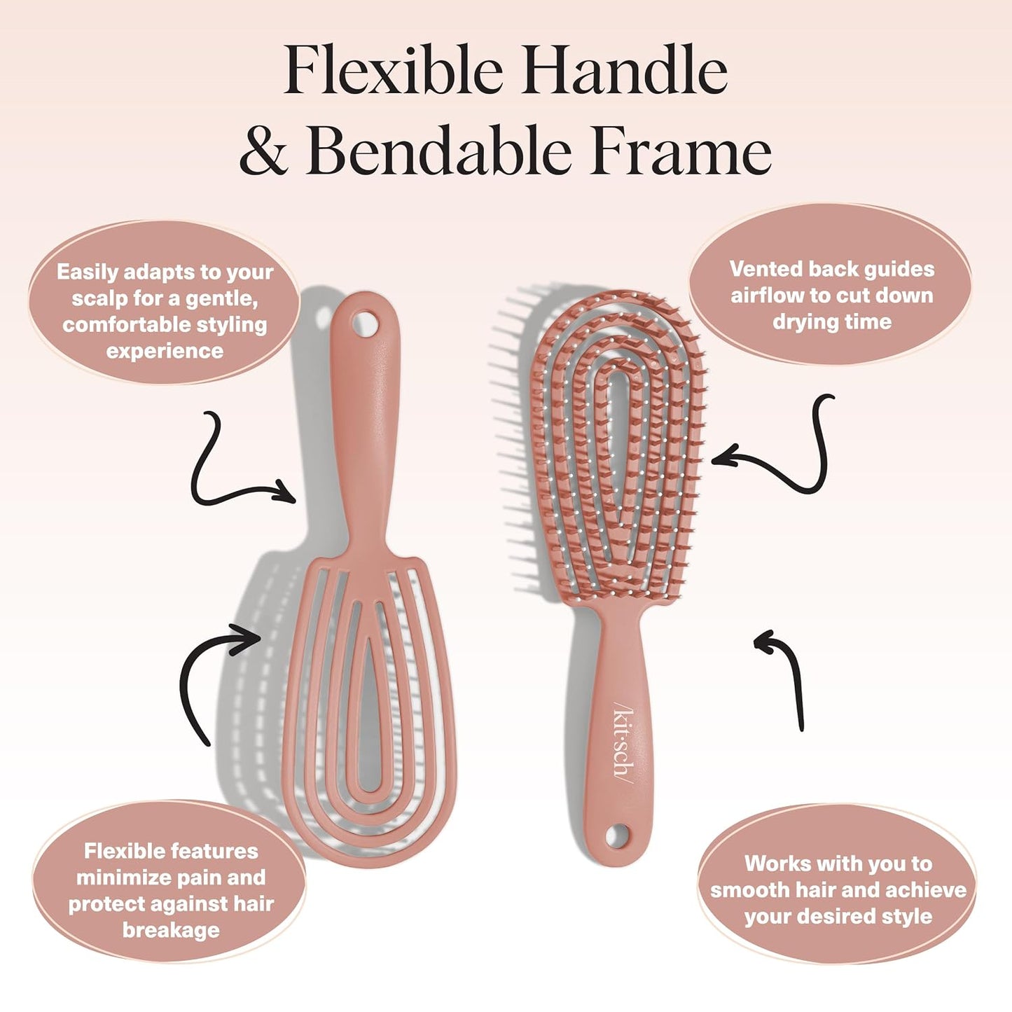Kitsch Hair Brush Detangler – Flexi Flow Hair Brush for Women, Men & Kids | Detangling Brushes for Curly Hair with Bendable Frame, Bounce Curl Defining Brush for Wet or Dry Strands - Soft Violet