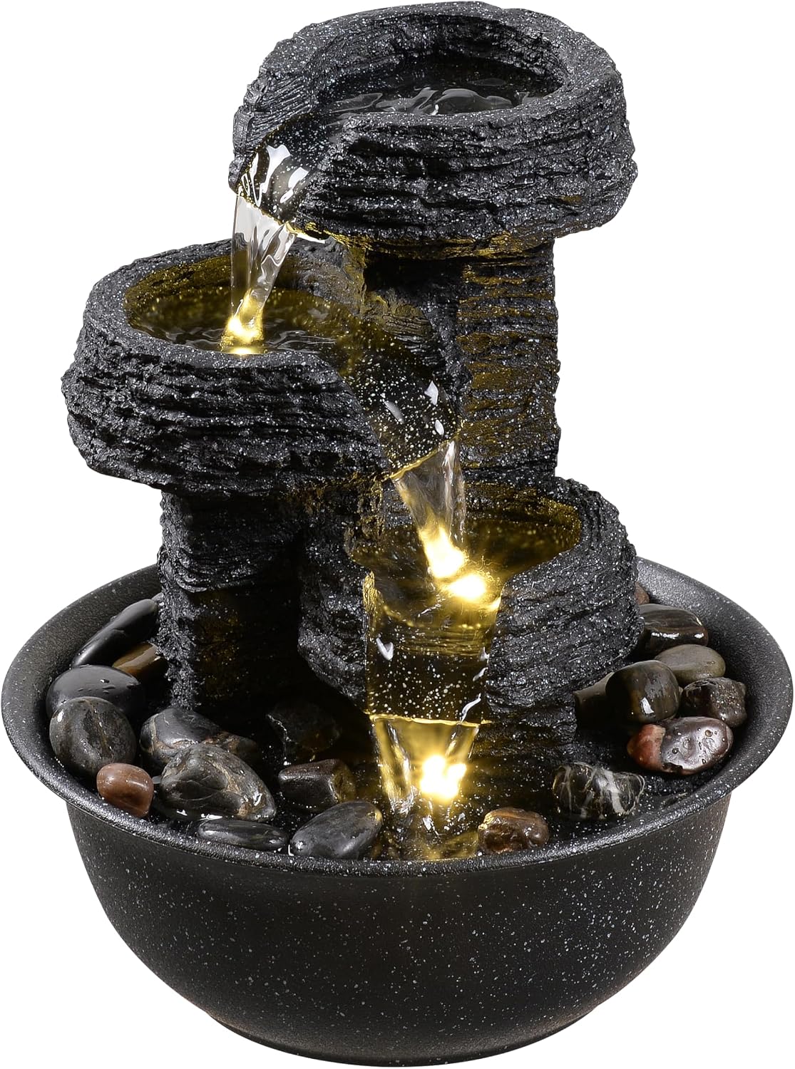 Rock Style Tabletop Fountain with LED Light – Indoor Waterfall Feature for Home or Office Décor, Relaxing Zen Desktop Water Fountain