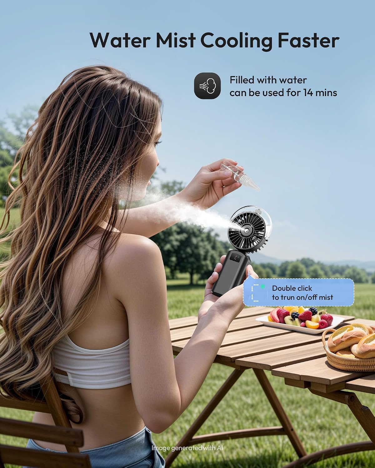 Gaiatop Portable Misting Fan, Rechargeable Handheld Fan with Water Spray