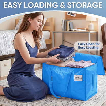 TICONN Extra Large Moving Bags Heavy Duty with Zippers & Carrying Handles, Durable Storage Bags Moving Boxes for Closet Organizers and Storage (Blue)