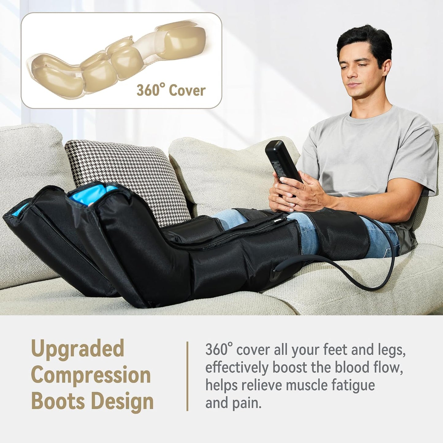 FIT KING Air Compression Leg Massager with Heat and Compression for Circulation and Pain Relief, Full Leg & Foot Massager for Swelling Edema RLS with Pressure Sensor LCD Display for Dad Mom Wife