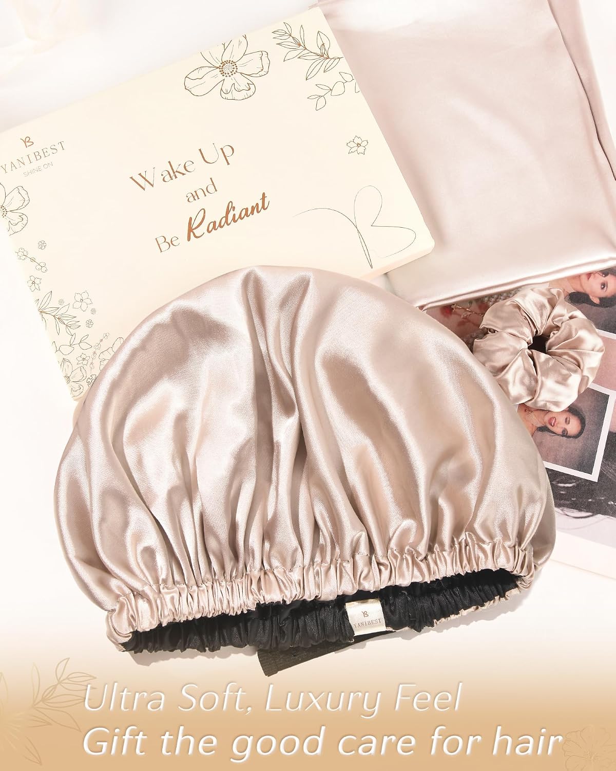 YANIBEST Adjustable Satin Bonnet Double Layer Hair Bonnet for Sleeping Bonnets for Women Hats Curly Natural Hair, Blush Pink
