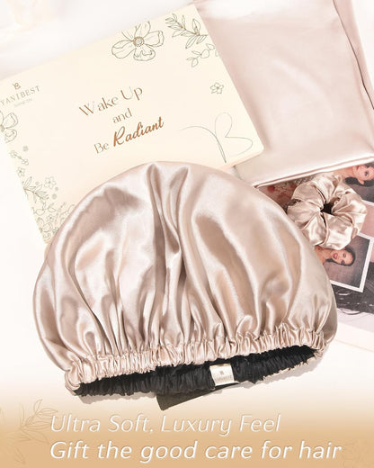 YANIBEST Adjustable Satin Bonnet Double Layer Hair Bonnet for Sleeping Bonnets for Women Hats Curly Natural Hair, Blush Pink