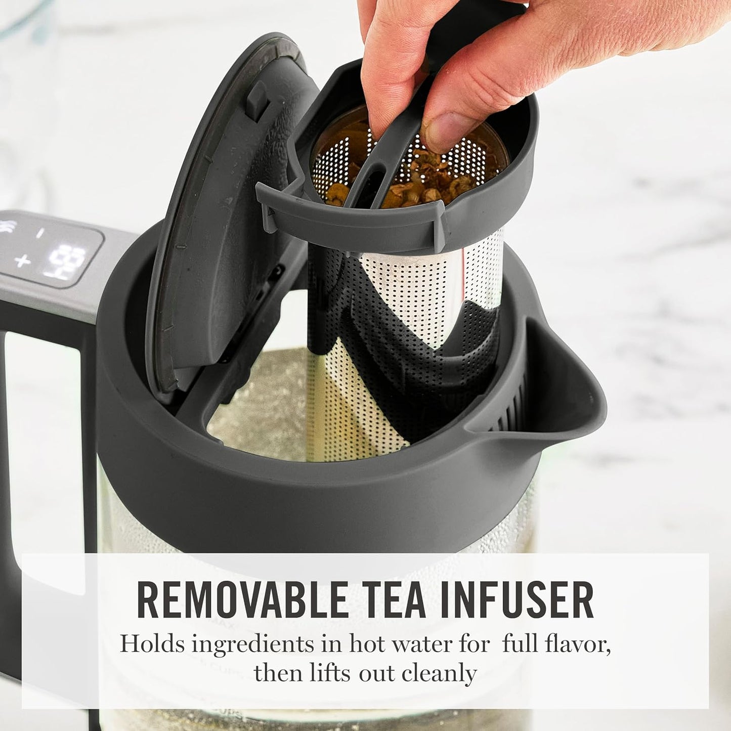 Martha Stewart Electric Kettle with Removable Stainless Steel Tea Infuser, Glass Carafe 1.7L (7 Cups), Hot Water Boiler, 4 Presets, Keep Warm & Auto Shut-Off, Cordless 360° Swivel Base, Honeydew Green