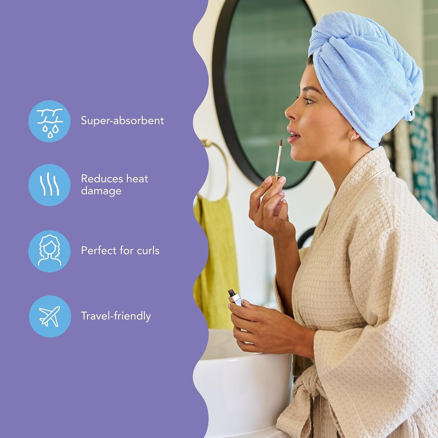 Turbie Twist 2-Pack Microfiber Hair Towel for Beauty, Travel, Gifting - Hair Wrap Turban for Straight, Wavy & Curly Hair - Premium Personal Care - Dark Purple & Light Purple