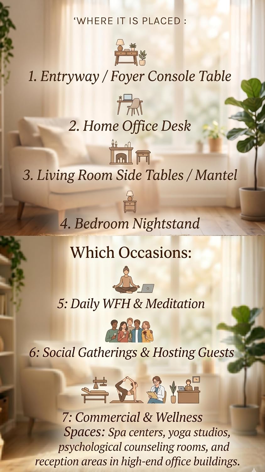 Tabletop Water Fountains, 10.6" Indoor Waterfall with Relaxing Warm Lights & Quiet Pump, Small Soothing Sound Machine, Feng Shui Decor for Good Luck, Relaxation & Meditation