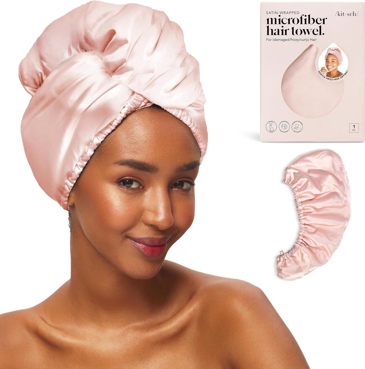 Kitsch Microfiber Hair Towel Wrap for Women – Ultra Absorbent Microfiber Bath Towels for Wet, Curly, Long or Short Hair – Anti-Frizz Hair Wrap, Great Hair Products Gift for Women – Pink