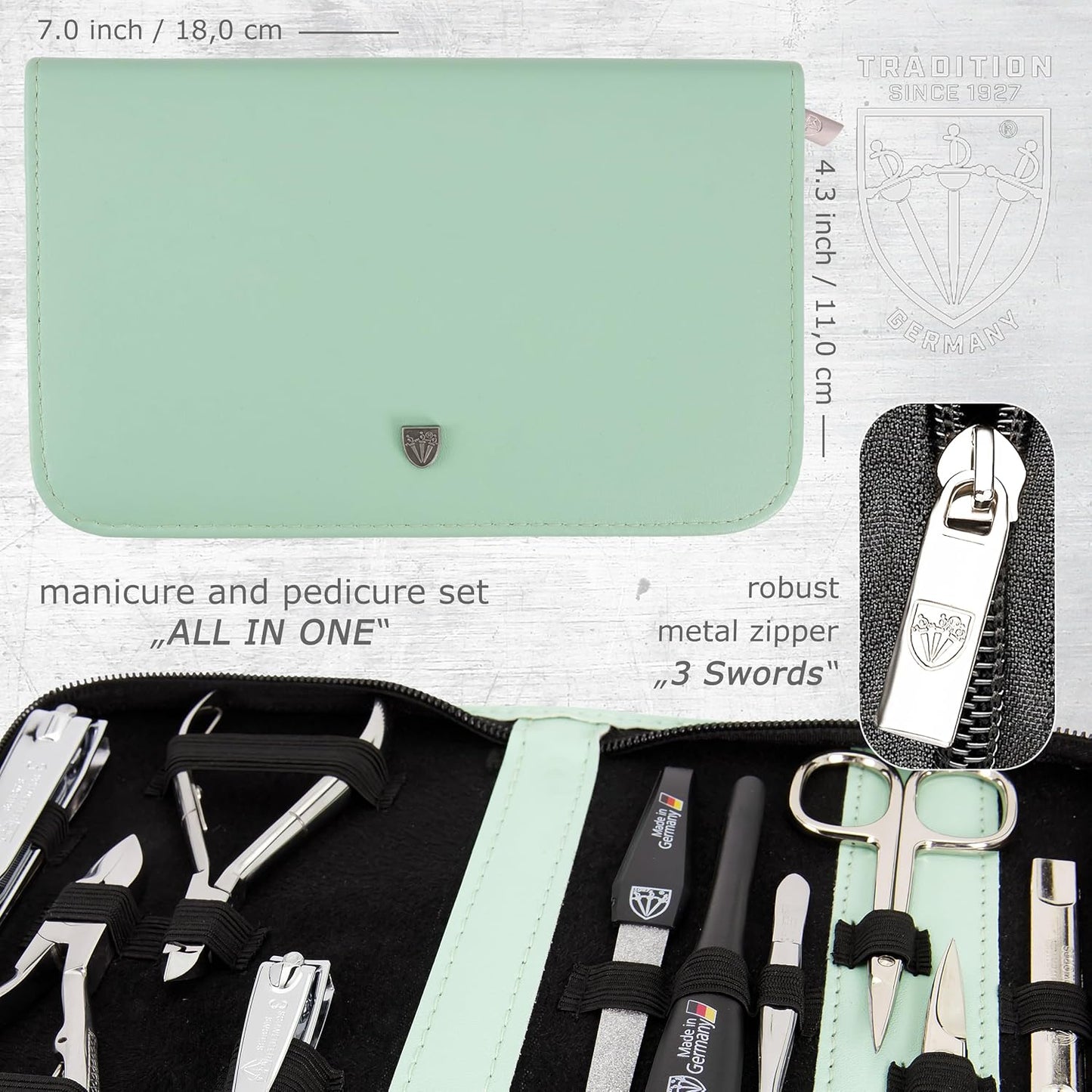 3 Swords Germany - brand quality 10 piece manicure pedicure grooming kit set for professional finger & toe nail care scissors clipper fashion leather case in gift box, Made by 3 Swords (00286)