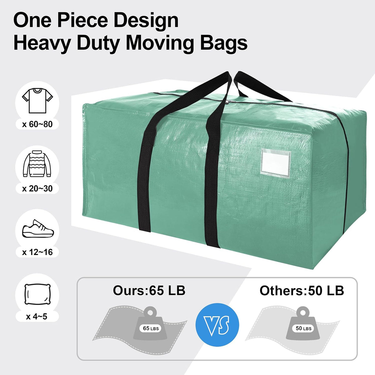 VELVETSURE Heavy Duty Extra Large Moving Bags W/Backpack Straps - Strong Handles & Zippers, Storage Totes For Space Saving, Fold Flat, Alternative to Box and Bin (Set of 6, Multicolor)