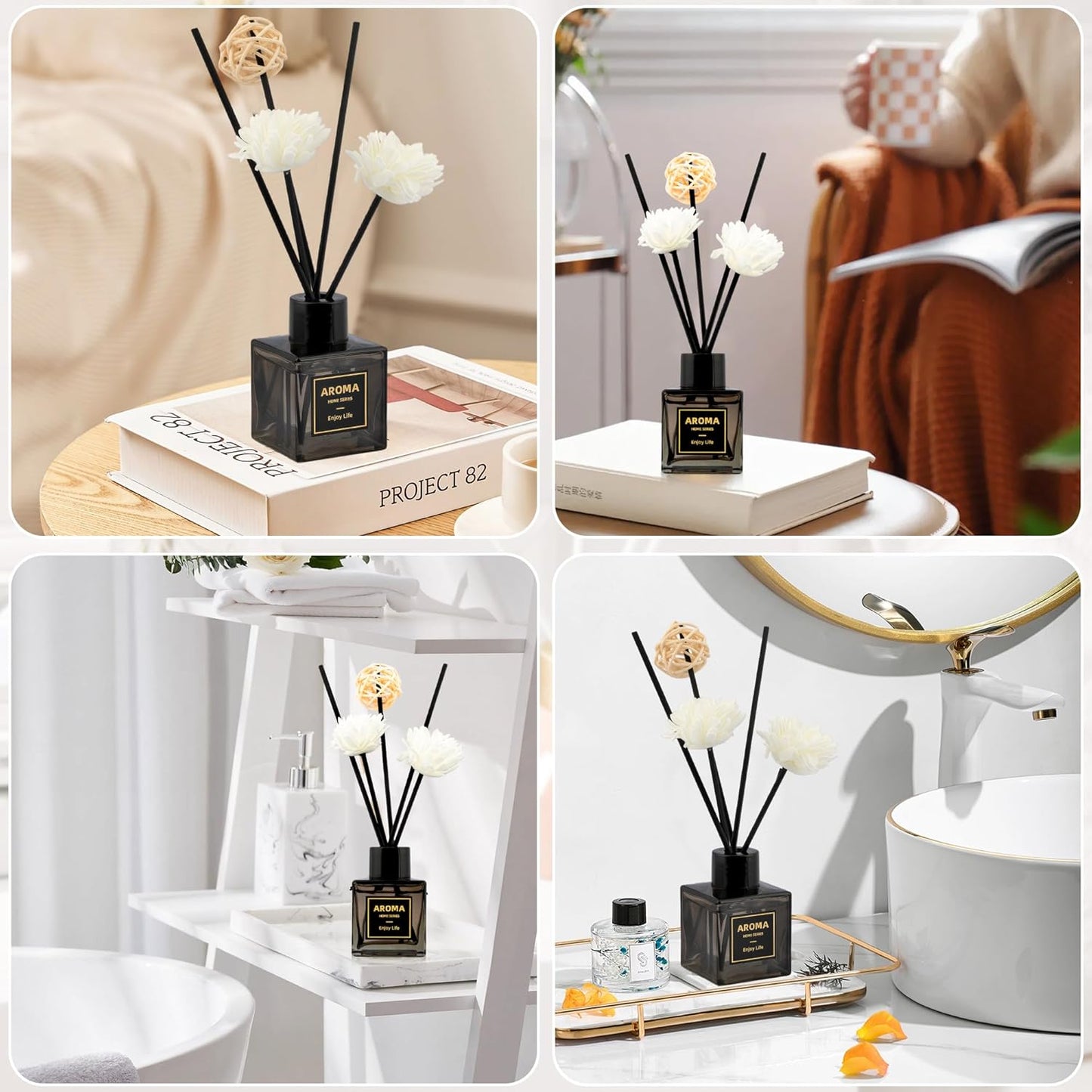 Reed Diffuser Set, 1.7 fl oz Scent Diffuser with Sticks, Jasmine Scent for Bathroom Accessories Shelf Decor, Air Fresheners for Home, Home Fragrance Products, House Office Room Decor Aesthetic Gift