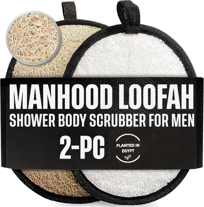 SERRENTO Loofah Body Scrubber Shower - Luffa Sponge 2PCS Black & White Set