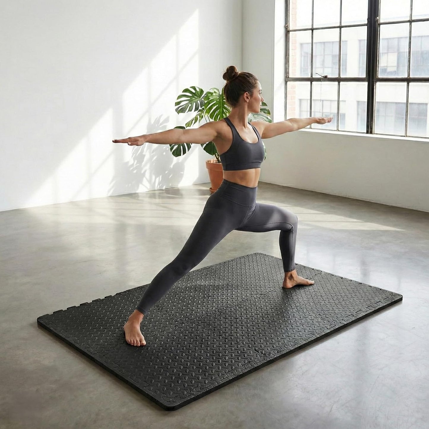 BalanceFrom Puzzle Exercise Mat 1/2" Thick, EVA Interlocking Foam Floor | Tiles for Home Gym, Mat for Home Workout Equipment, Floor Padding for Kids, Black, 24 in x 24 in x 1/2 in, 144 Sq Ft-36 Tiles