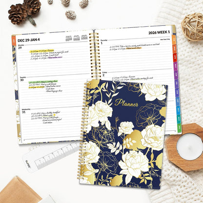 SUNEE Academic Planner 2026-2027 – Weekly & Monthly Planner, July 2026 to June 2027, 6.4"x8.3", Thick Paper, Tabs, Pockets, Bookmark, Spiral-Bound, Student Teacher Organizer, Black