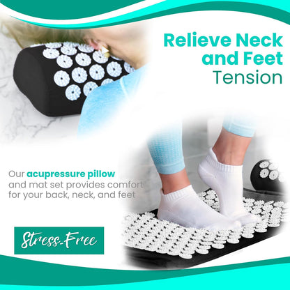 Sivan Health and Fitness Acupressure Mat and Pillow Set - Grounding Mat for Stress, Back & Neck Pain - Acupuncture Point Massage Mat for Muscle Relaxation, Sciatica, & Meditation - Includes Carry Bag