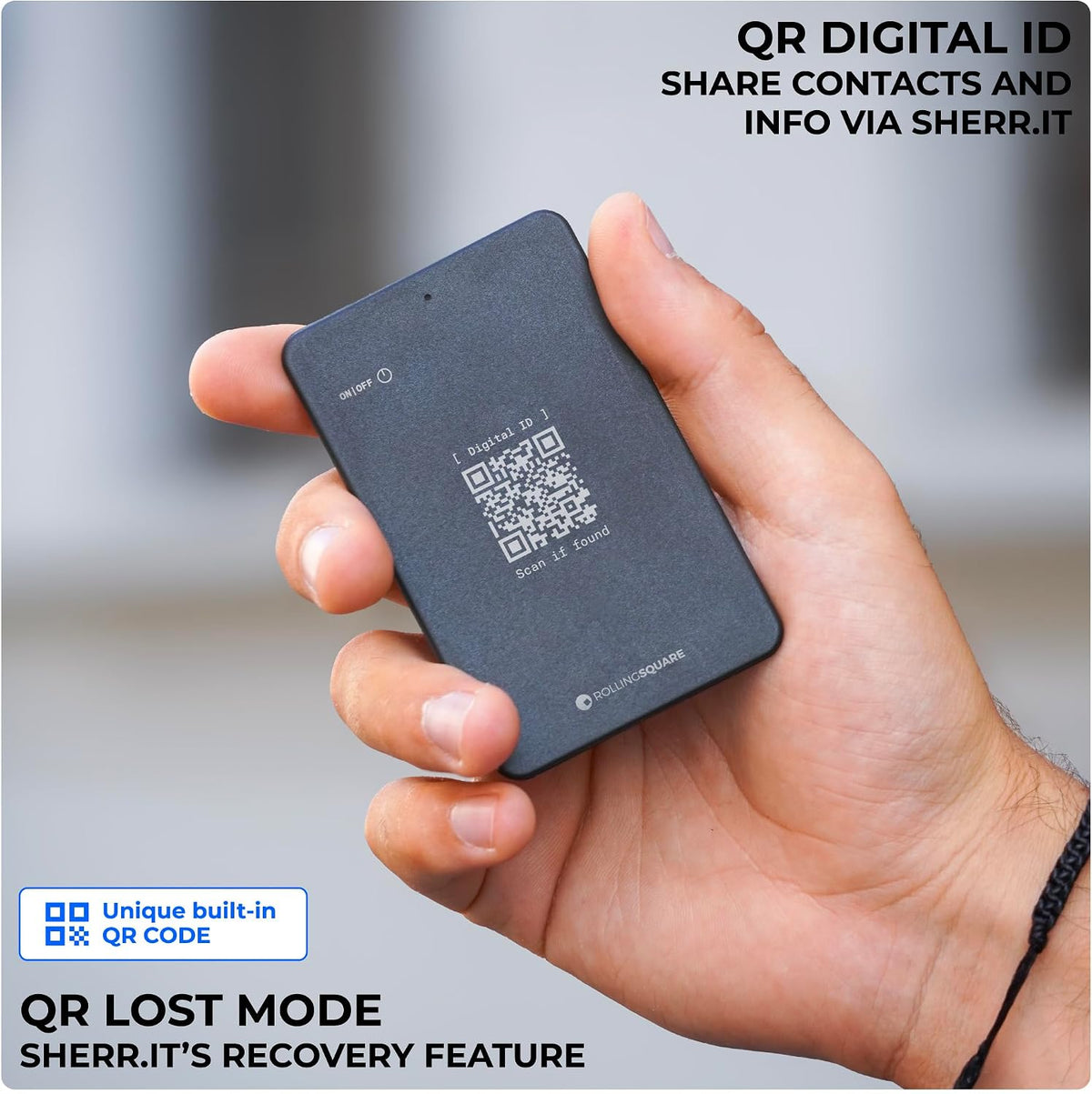 Rolling Square AirCard Dual - Bluetooth Wallet Tracker - Compatibile with Both Apple iOS Find My and Google Android Find Hub – Wireless Charging, Anti-Loss Card – Smart Locator, Black