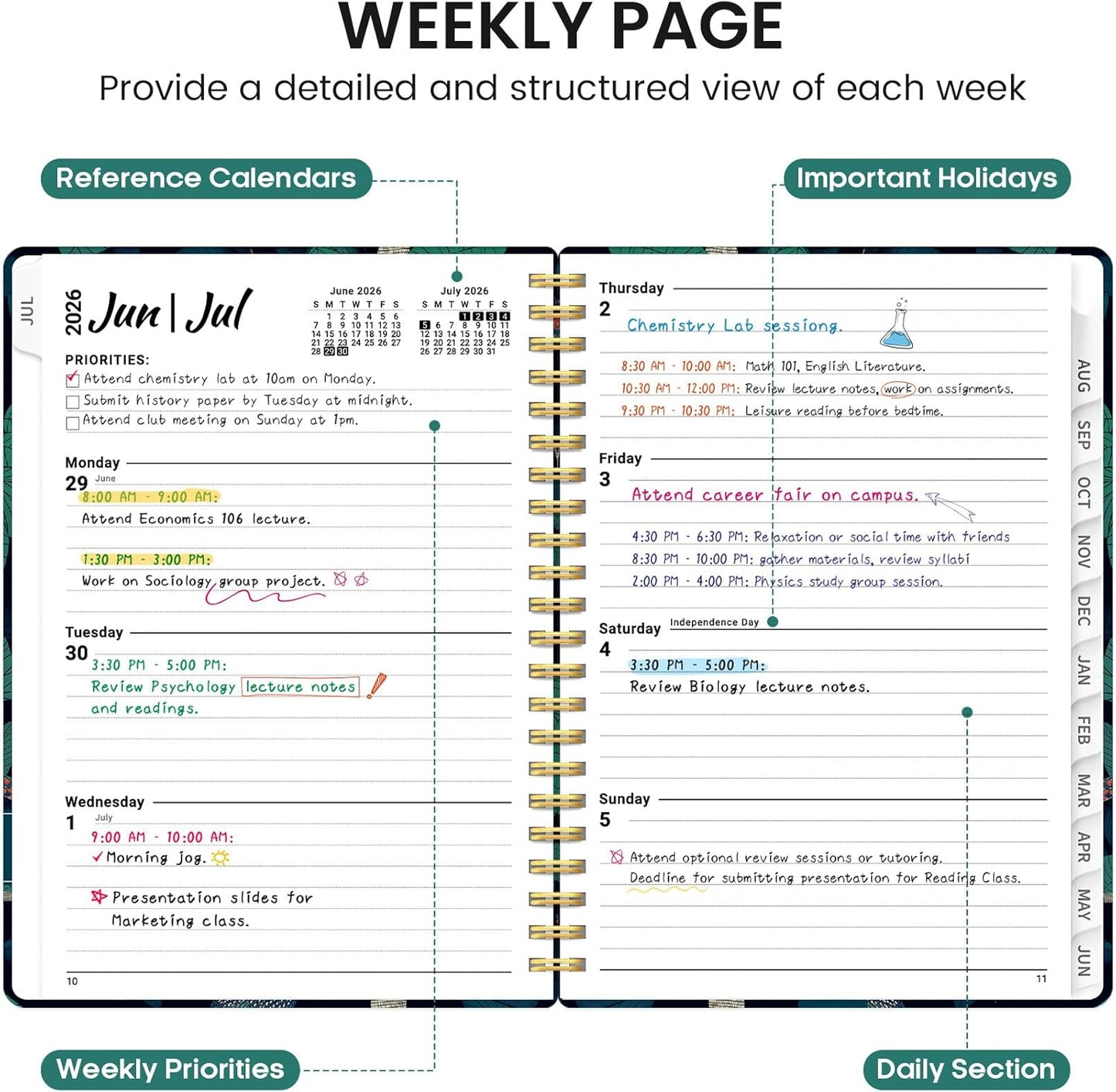 Planner 2026-2027, Academic Monthly and Weekly Calendar Planner for Women, July 2026 - June 2027, Hardcover Pretty Agenda Planner Book with Tabs, Spiral Daily Organizer for School Office Home Supplies, 6.3" x 8.5" - Blue Floral