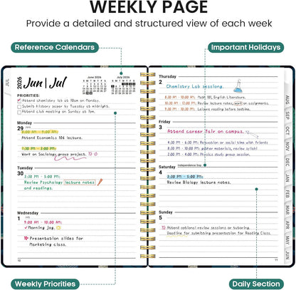 Planner 2026-2027, Academic Monthly and Weekly Calendar Planner for Women, July 2026 - June 2027, Hardcover Pretty Agenda Planner Book with Tabs, Spiral Daily Organizer for School Office Home Supplies, 6.3" x 8.5" - Blue Floral