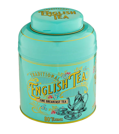 New English Teas Victorian Tea Tin with 80 Black Tea Bags - Teal