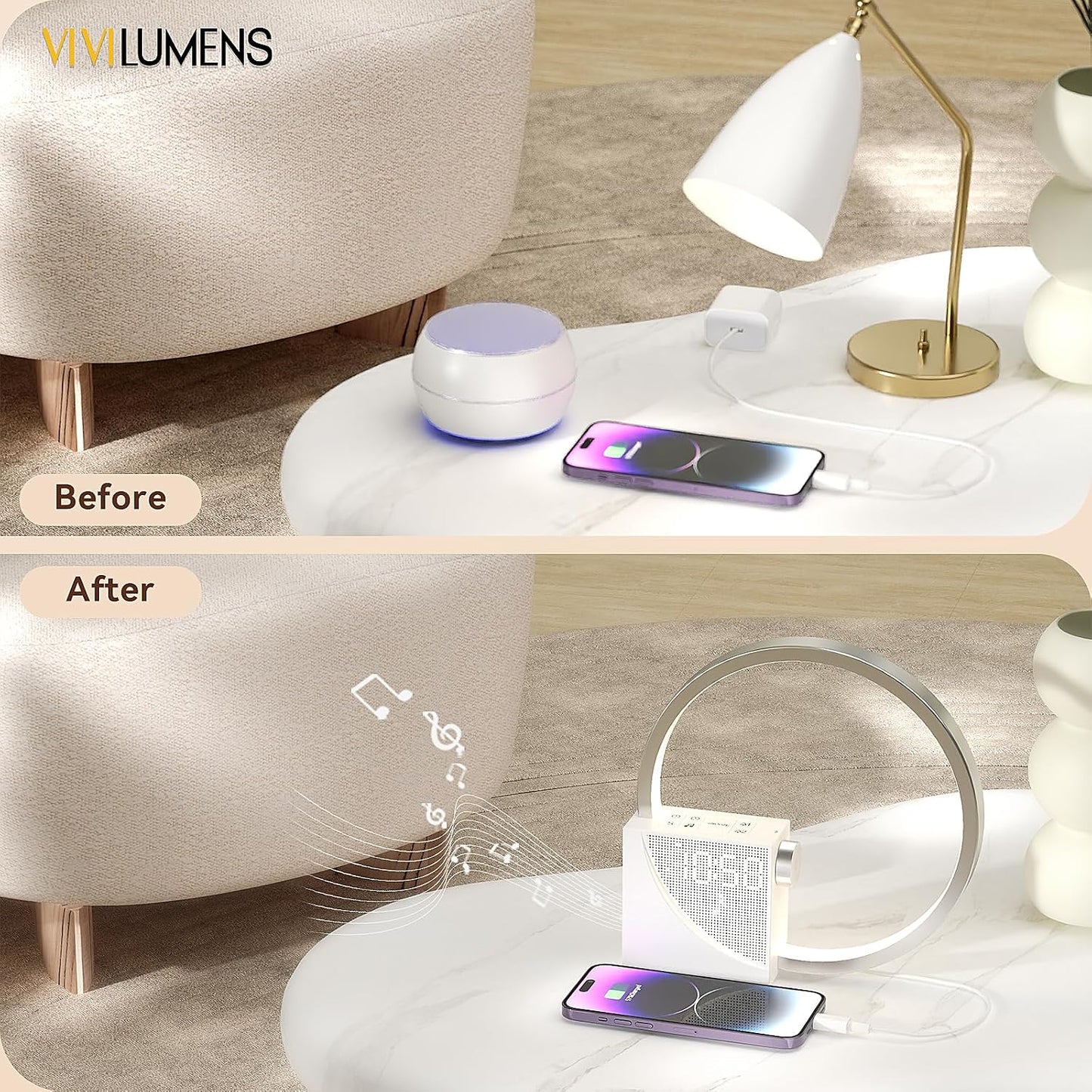Vivilumens Sunrise Alarm Clock Sound Machine Nightlight, Gradual Wake Up Light, Digital Dimmable Clock, 10 White Noise Sleep Sounds, Snooze, Dual Clocks for Heavy Sleeper Adult, Decor Gifts for Women
