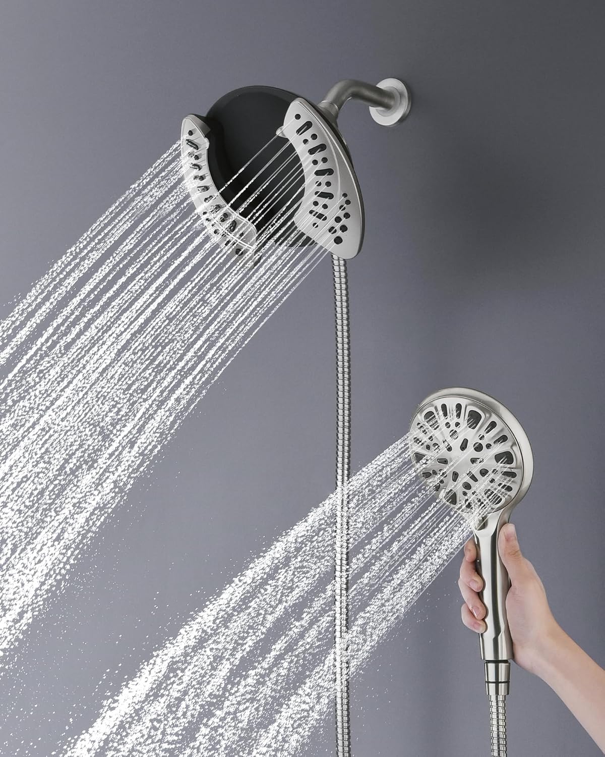 INAVAMZ Shower Head with Handheld High Pressure: Hand Held Shower Head & Rain Shower Head 2-IN-1 Shower Head with 59" Rotatable Stainless Steel Hose, Shower Trim Systems, Sliver 2.5 GPM 15391 Filter
