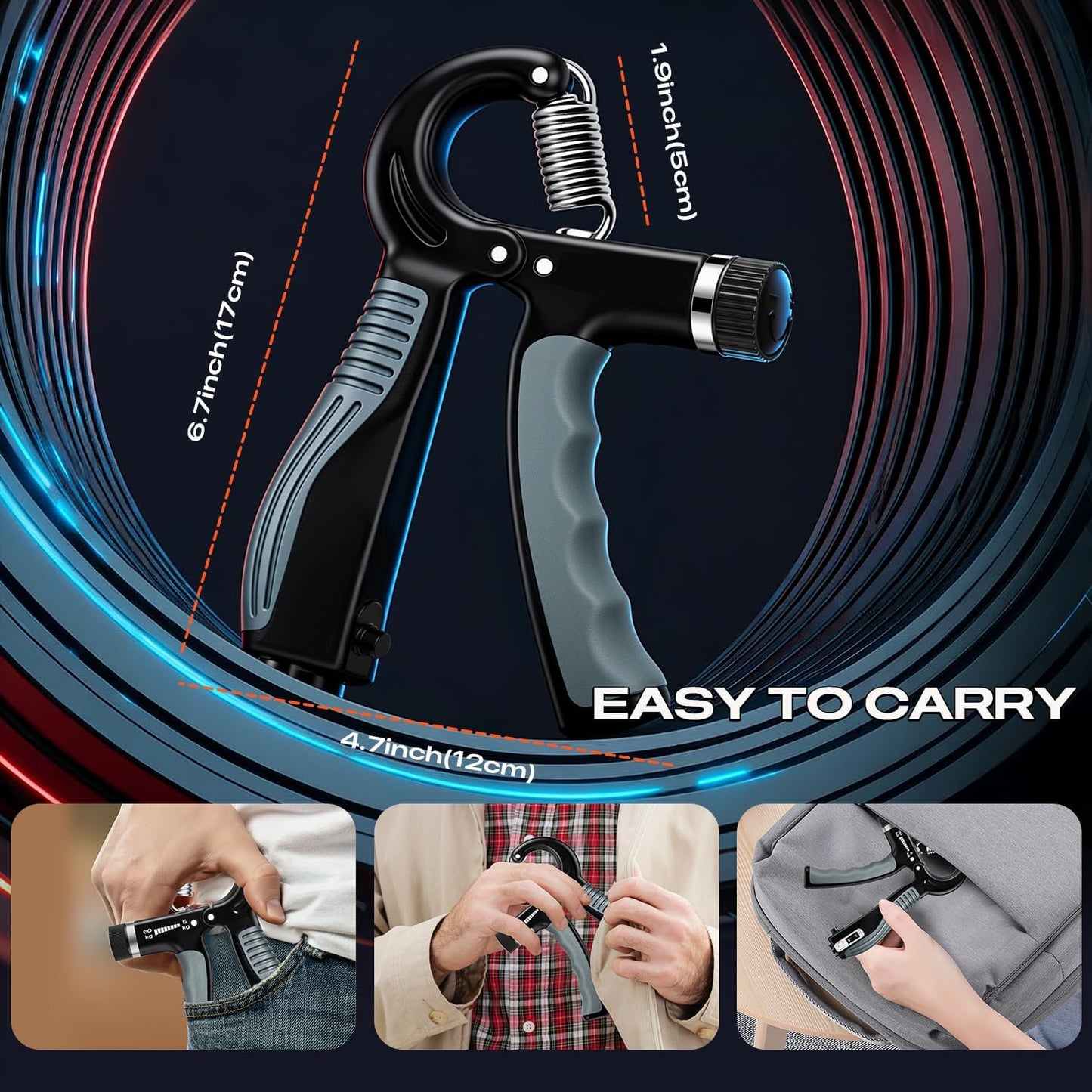 JTHEW Grip Strength Trainer - Adjustable Resistance 11-132lbs/5-60kg Hand Gripper & Forearm Strengthener Device with Smart Counter for Sports & Rehab