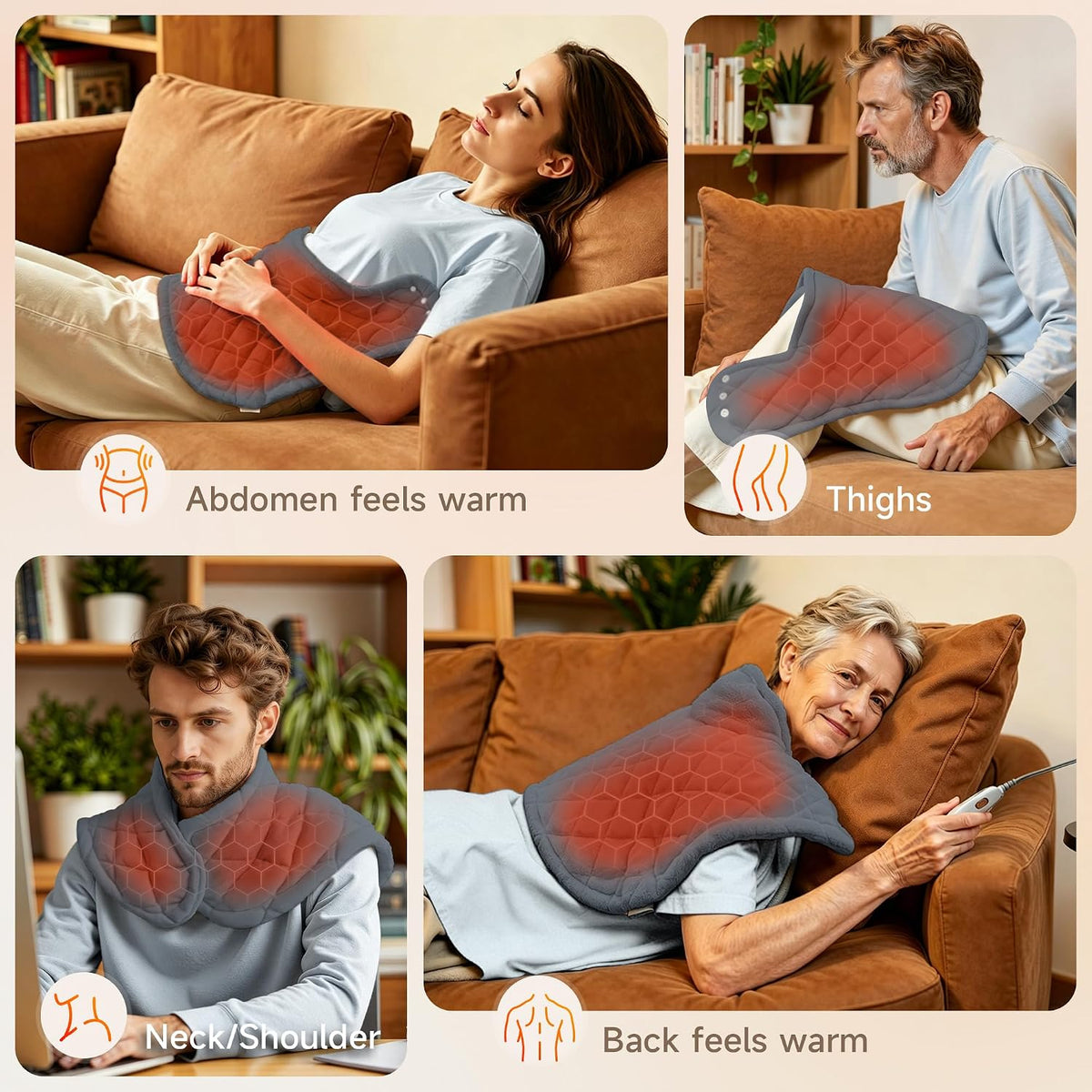GOTCOZY Heating Pad 12"x24" for Back Pain Relief & Cramps(Rose)