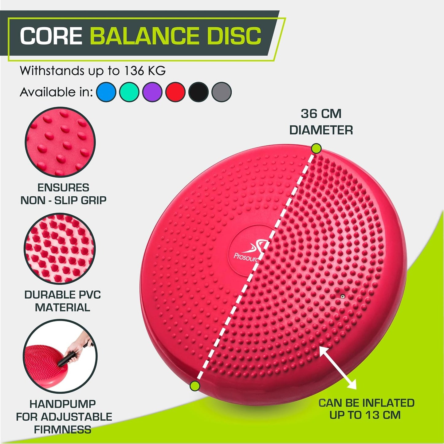 ProsourceFit Core Balance Disc Trainer, 14” Diameter with Pump for Fitness, Balance Training, or Seating; Wobble Board for Core Stability; Flexible Floor Cushions