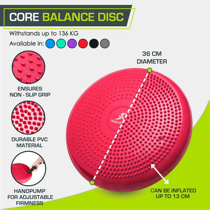 ProsourceFit Core Balance Disc Trainer, 14” Diameter with Pump for Fitness, Balance Training, or Seating; Wobble Board for Core Stability; Flexible Floor Cushions