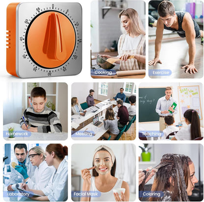 Orange Kitchen Timers for Cooking, Chef Cooking Timer Clock with Loud Alarm,100% Mechanical Desk Timer - No Batteries Required - Magnetic Backing, Exquisite Stainless Steel Body - Countdown Reminder