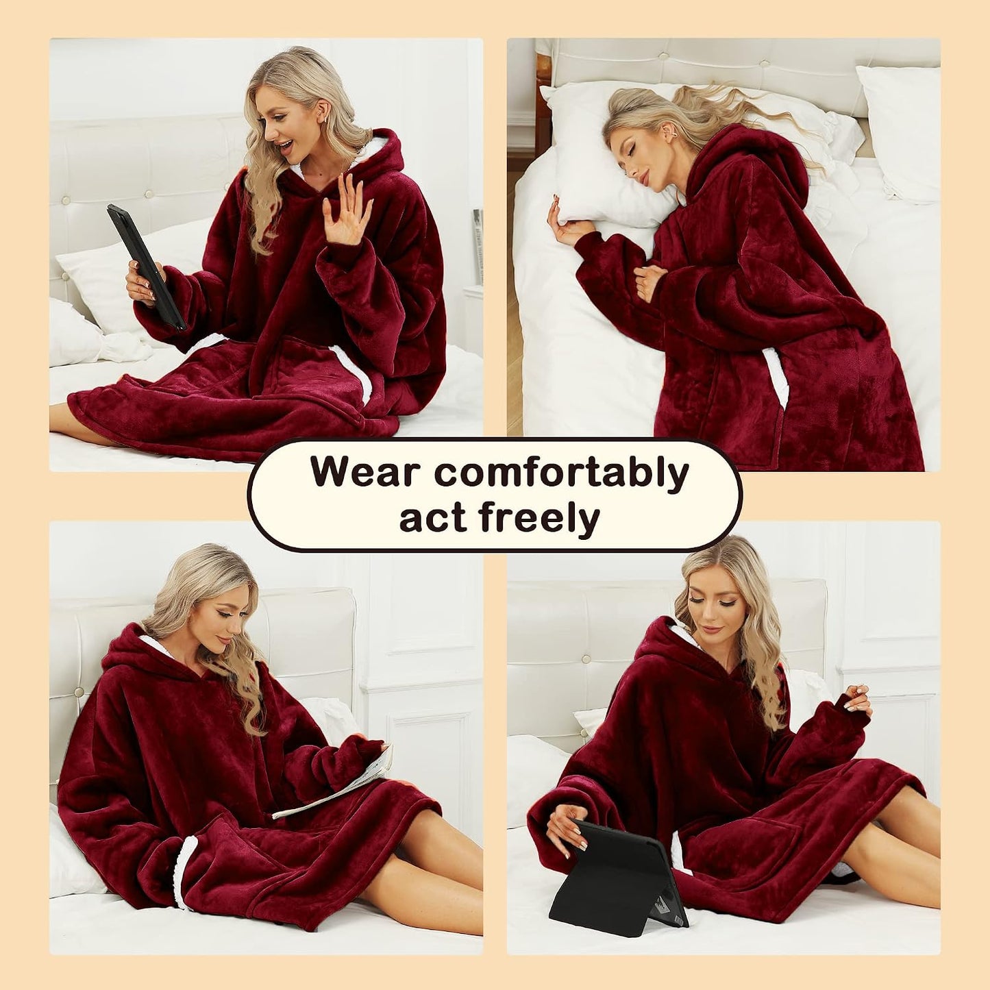 Kipswiza Wearable Blanket Hoodie Gifts for Women and Men, Oversized Cozy Warm Flannel Sherpa Hooded Blankets Sweatshirt with Giant Pockets for Adult and Teens, Dark Gray