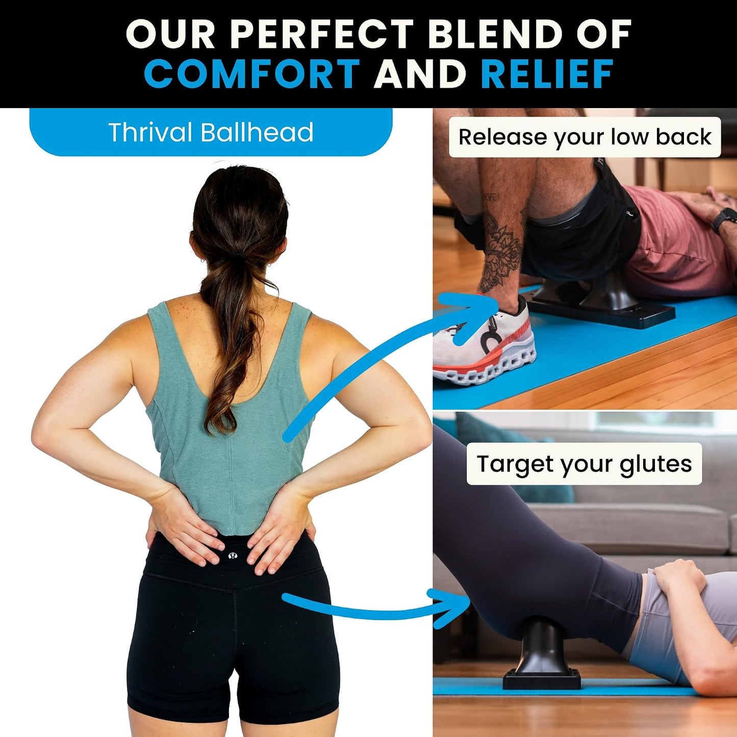 Thrival Arch Back Stretcher - Psoas Muscle Release Tool App for Hip Flexor, Back, Glute, Iliacus, and Neck - Spine Decompressor, Trigger Point, and Myofascial Release – Carbon Black