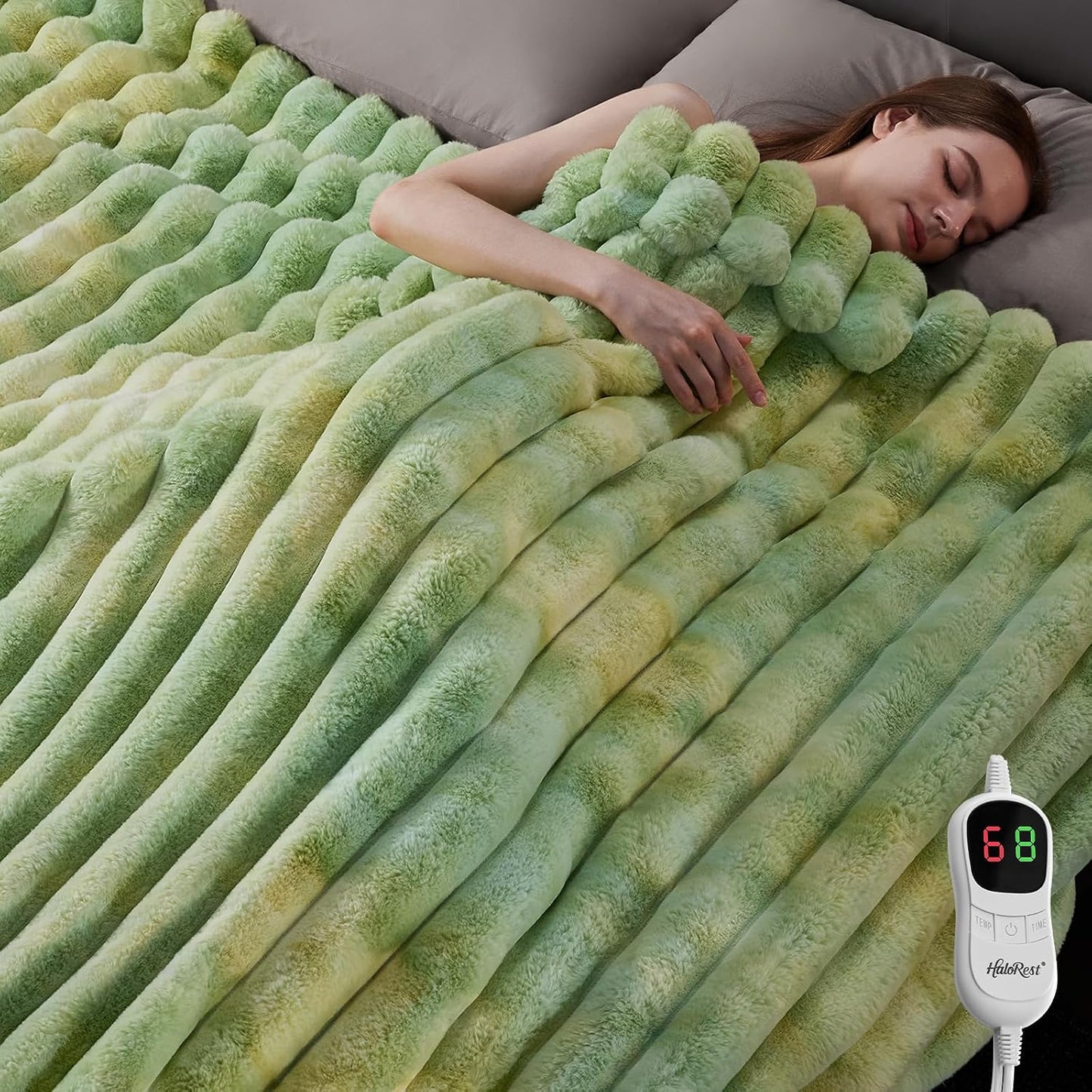 Heated Throw Blanket, Faux Fur Cozy Heating Blanket with Overheat Protection, 1/2/4/6/8 Hours Auto-Off 10 Heat Level, Machine Washable (50x60 Inches, Cream White)