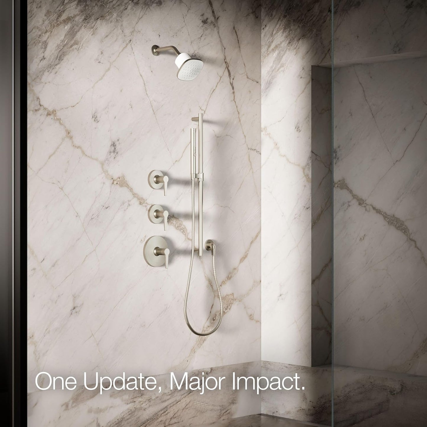 KOHLER 33631-Y-BN Cinq Round Single-Function Filtered Showerhead, Five-Layer Filtration, 2.5 GPM, Full Coverage Spray, Premium Durable Material, Vibrant Brushed Nickel