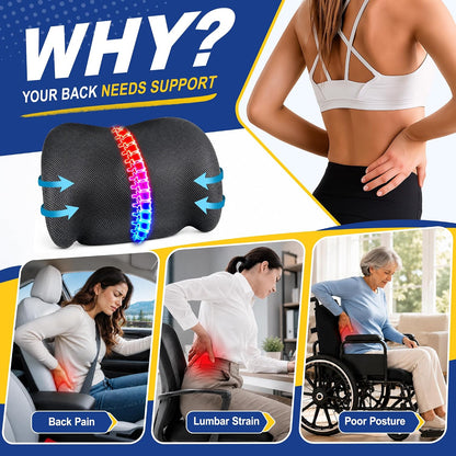 Lumbar Support Pillow for Car, Memory Foam, Black | Back Pain Relief, Adjustable Straps, Office Chair Compatible, Desk Chair Compatible