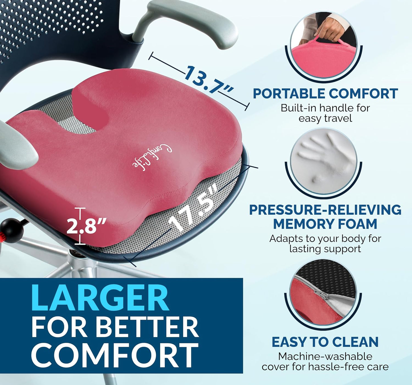 ComfiLife Gel Enhanced Seat Cushion – Office Chair Cushion – Non-Slip Gel & Memory Foam Coccyx Cushion for Tailbone Pain - Desk Chair Car Seat Cushion Driving - Sciatica & Back Pain Relief (Navy)