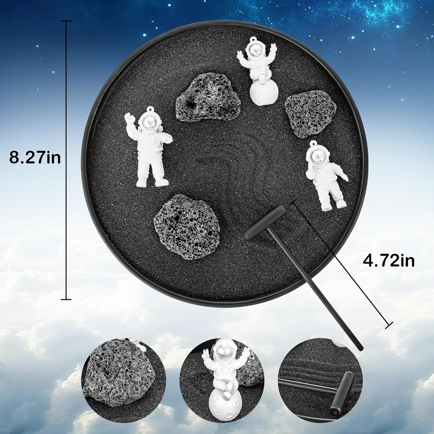 Zen Garden Kit for Desk 11''x7.5'' Room Decor with Green Sand, Panda Decorative Ornaments, Haystack, Ceramic Mountain, Stones and Rakes (Panda Bamboo)