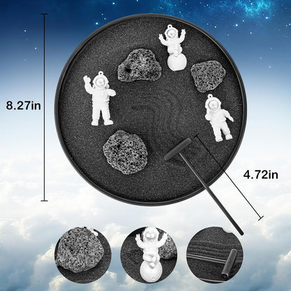 Zen Garden Kit for Desk 11''x7.5'' Room Decor with Green Sand, Panda Decorative Ornaments, Haystack, Ceramic Mountain, Stones and Rakes (Panda Bamboo)