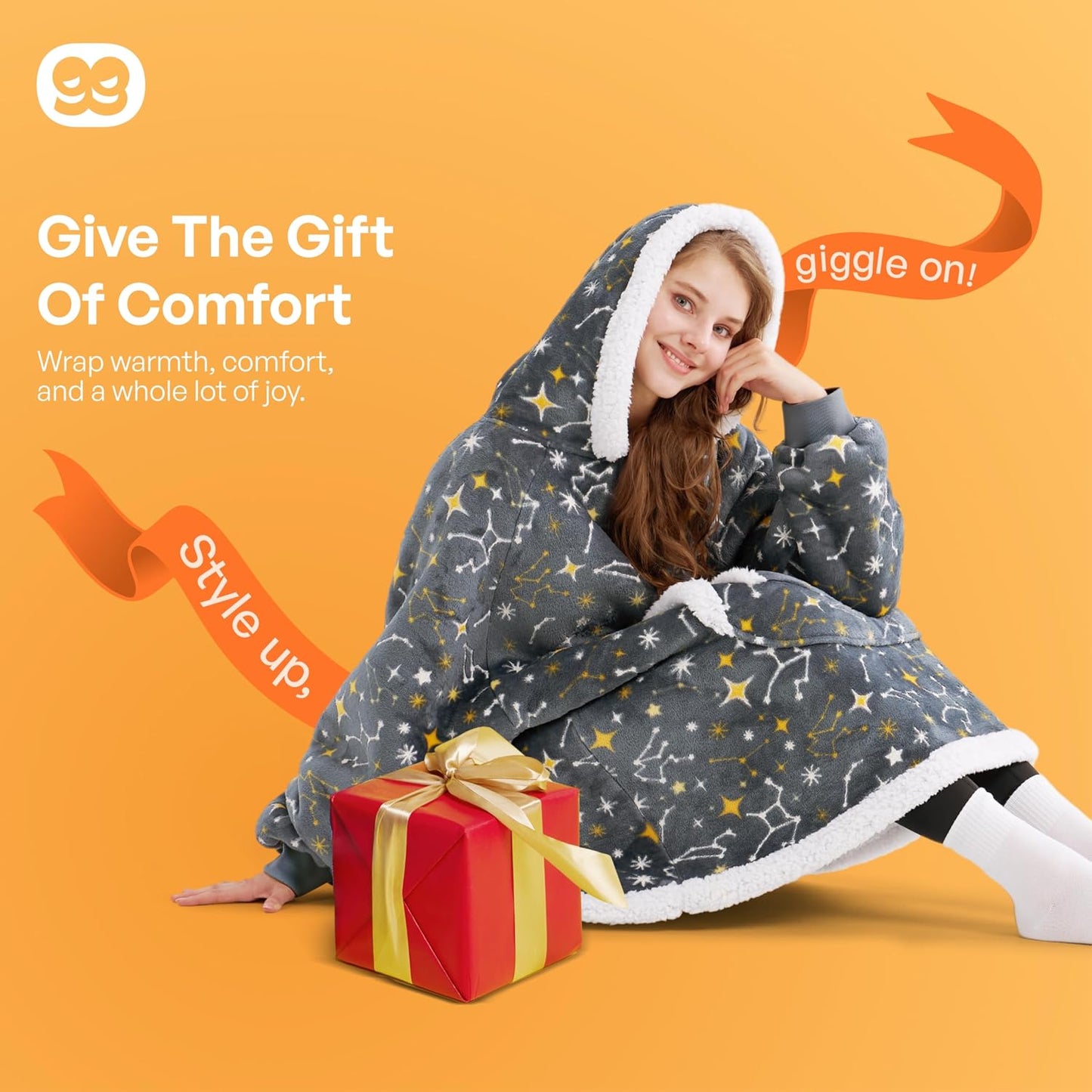 Giggling Getup Wearable Blanket Hoodie for Adults Gifts for Teen Girls Sister Women Sherpa Fleece Printed Hooded Blanket Sweatshirt Warm Cozy with Pocket & Sleeves Beige Cat