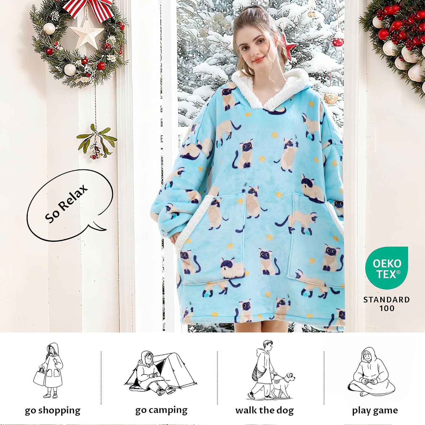 Kipswiza Wearable Blanket Hoodie Gifts for Women and Men, Oversized Cozy Warm Flannel Sherpa Hooded Blankets Sweatshirt with Giant Pockets for Adult and Teens, Dark Gray