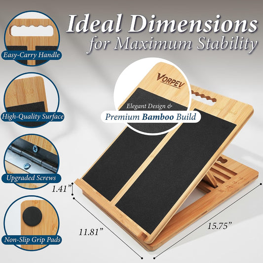 Slant Boards for Exercise - Adjustable Bamboo Calf Stretcher & Squat Wedge, Foldable & Portable Incline Board with Angle Markings, for Physical Therapy Leg Exercisers & Home Gym