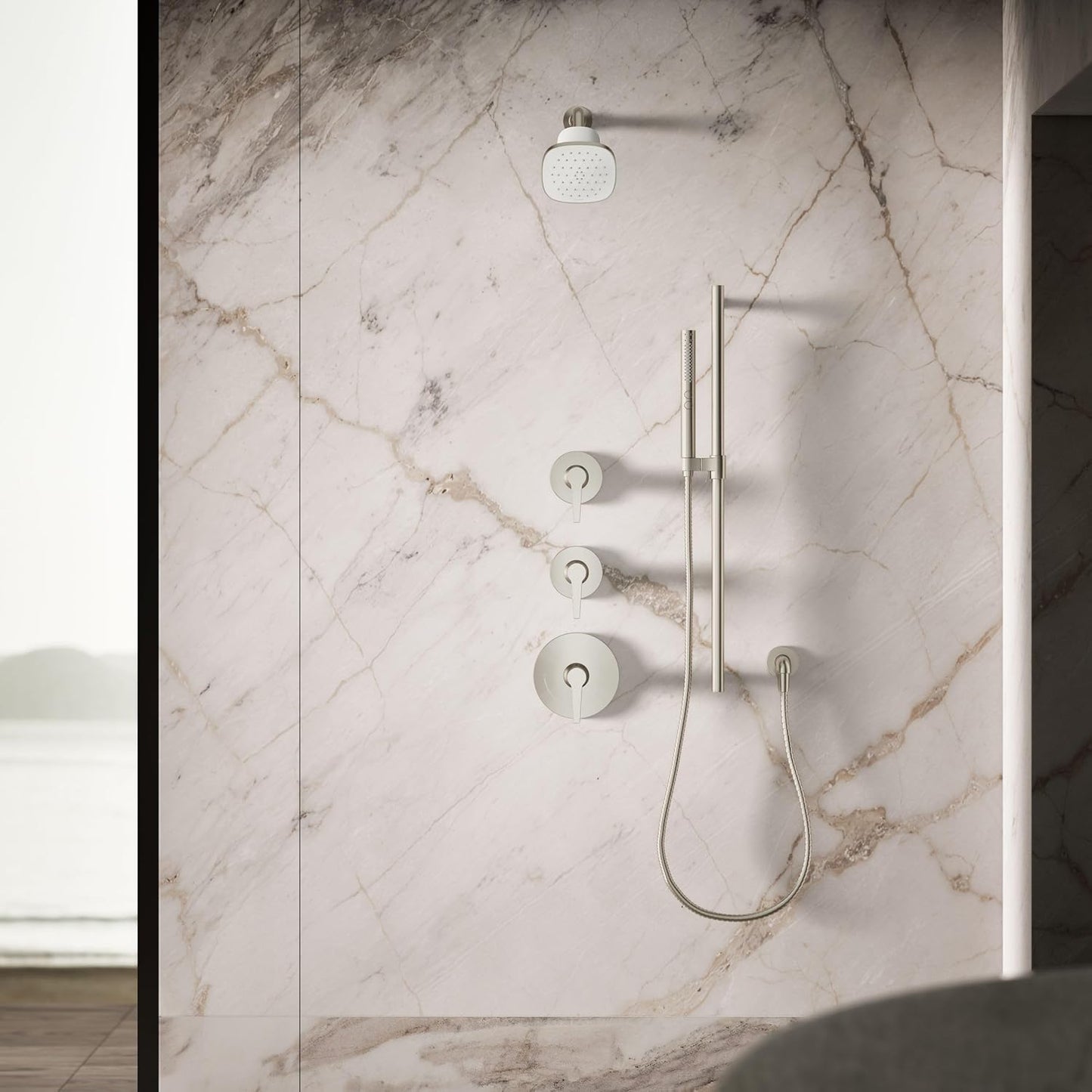 KOHLER 33631-Y-BN Cinq Round Single-Function Filtered Showerhead, Five-Layer Filtration, 2.5 GPM, Full Coverage Spray, Premium Durable Material, Vibrant Brushed Nickel
