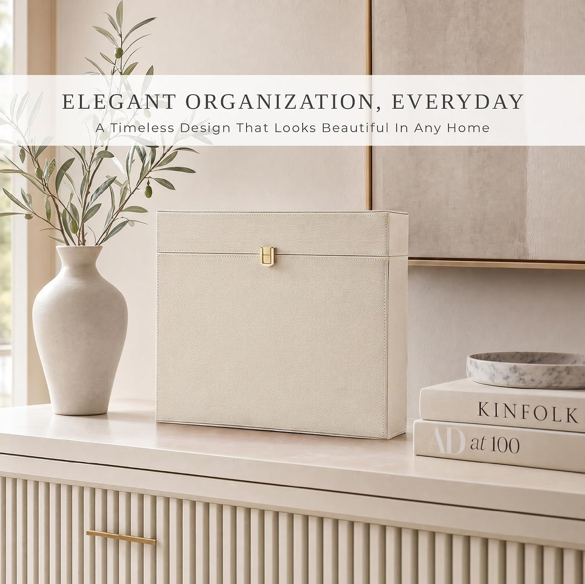Aesthetic Document Organizer Box with 8 Folders - PU Leather File Organizer