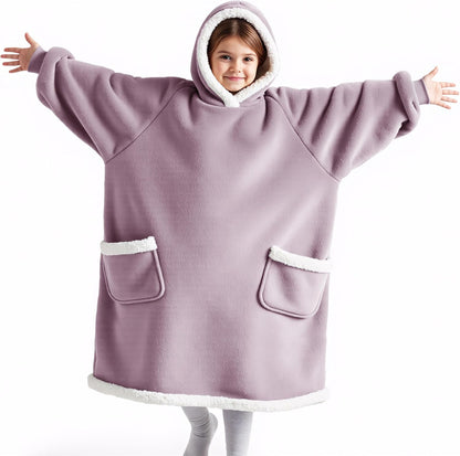 Bedsure Blanket Hoodie, Wearable Blanket Hoodie as Gifts for Mom, Birthday Gifts for Women Kids Teens Mother's Day Sherpa Sweatshirt, Grey, Standard